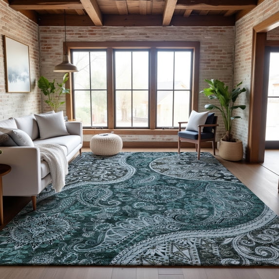 Addison Rugs Mayfield Premium Machine Washable Transitional Swirl Teal Rectangle Rug, 9' x 12'