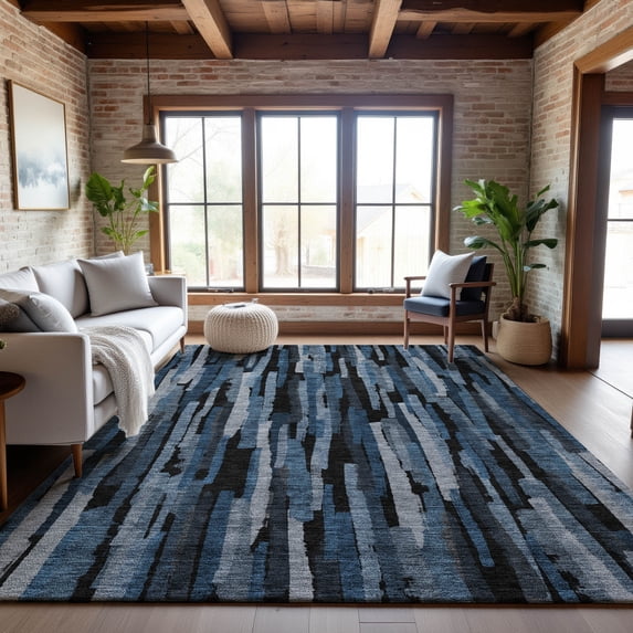 Addison Rugs Mayfield Premium Machine Washable Transitional Stripes Blue Rectangle Rug, 8' x 10'
