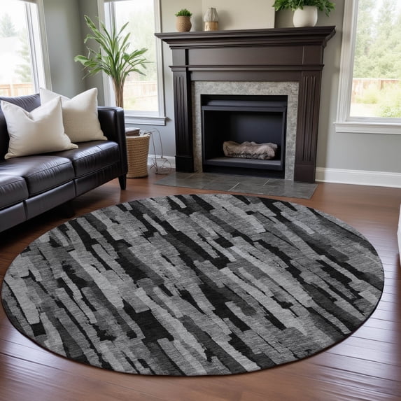 Addison Rugs Mayfield Premium Machine Washable Transitional Stripes Gray Round Rug, 8' x 8'