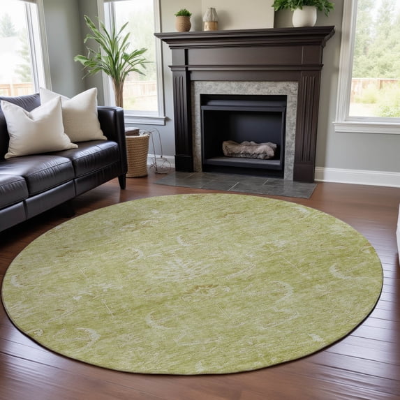 Addison Rugs Mayfield Premium Machine Washable Transitional Damask Aloe Round Rug, 8' x 8'