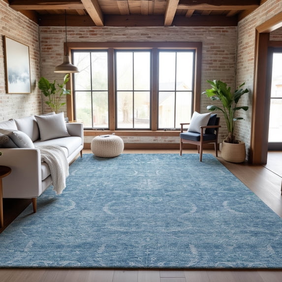 Addison Rugs Mayfield Premium Machine Washable Transitional Damask Sky Rectangle Rug, 10' x 14'