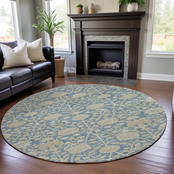 Addison Rugs Mayfield Premium Machine Washable Transitional Floral Sky Round Rug, 8' x 8'