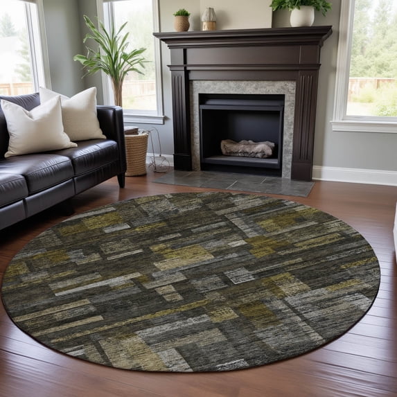 Addison Rugs Mayfield Premium Machine Washable Transitional Stripes Charcoal Round Rug, 8' x 8'