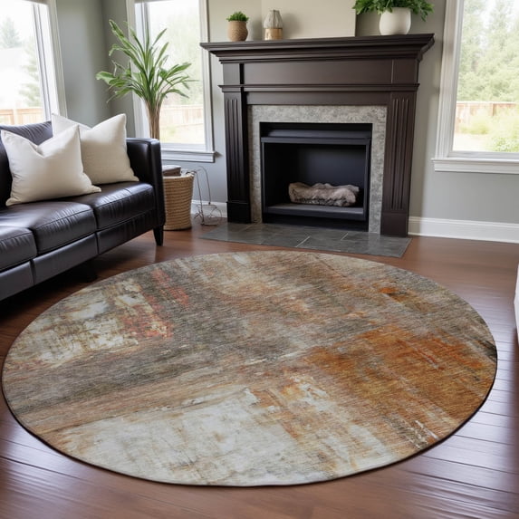 Addison Rugs Mayfield Premium Machine Washable Transitional Modern Copper Round Rug, 8' x 8'