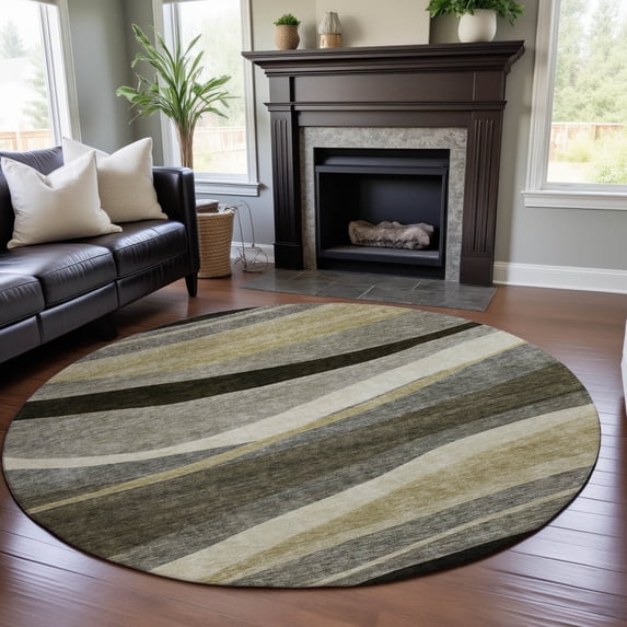 Addison Rugs Mayfield Premium Machine Washable Transitional Swirls Taupe Round Rug, 8' x 8'