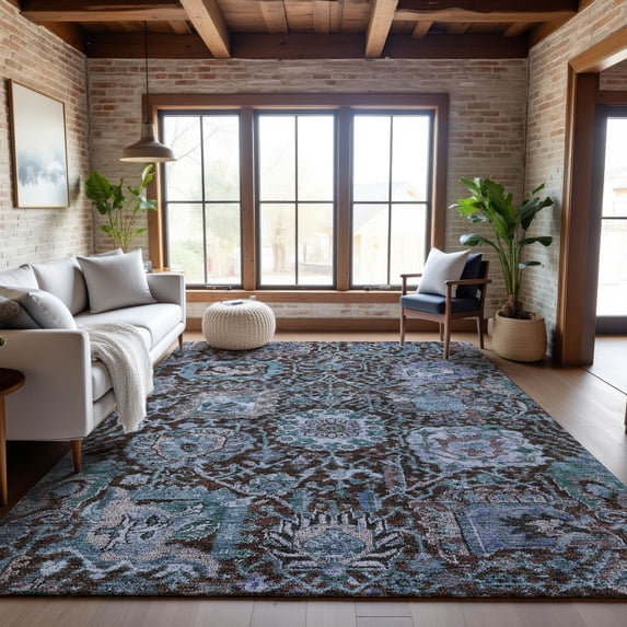 Addison Rugs Mayfield Premium Machine Washable Traditional Damask Chocolate Rectangle Rug, 8' x 10'