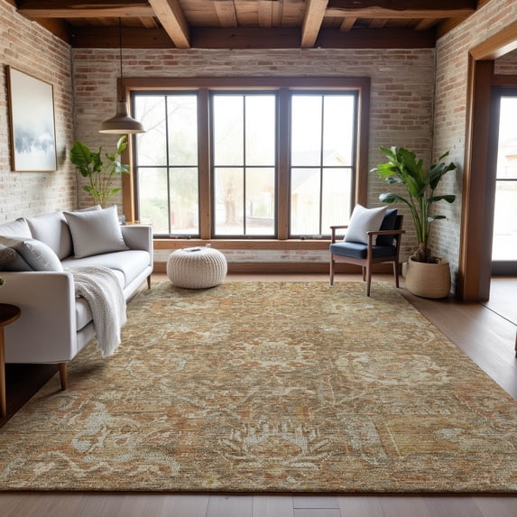 Addison Rugs Mayfield Premium Machine Washable Traditional Damask Khaki Rectangle Rug, 8' x 10'