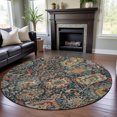 thumbnail image 1 of Addison Rugs Mayfield Premium Machine Washable Traditional Damask Navy Round Rug, 8' x 8', 1 of 5