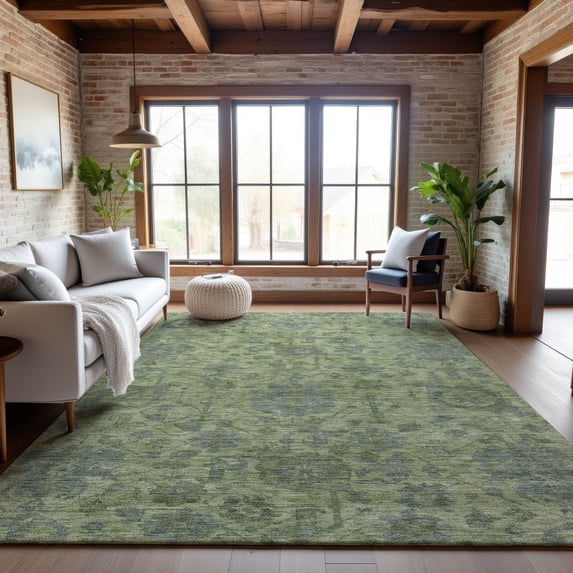 Addison Rugs Mayfield Premium Machine Washable Traditional Damask Aloe Rectangle Rug, 10' x 14'