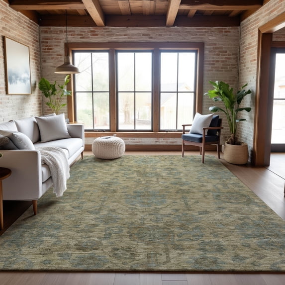 Addison Rugs Mayfield Premium Machine Washable Traditional Damask Beige Rectangle Rug, 10' x 14'
