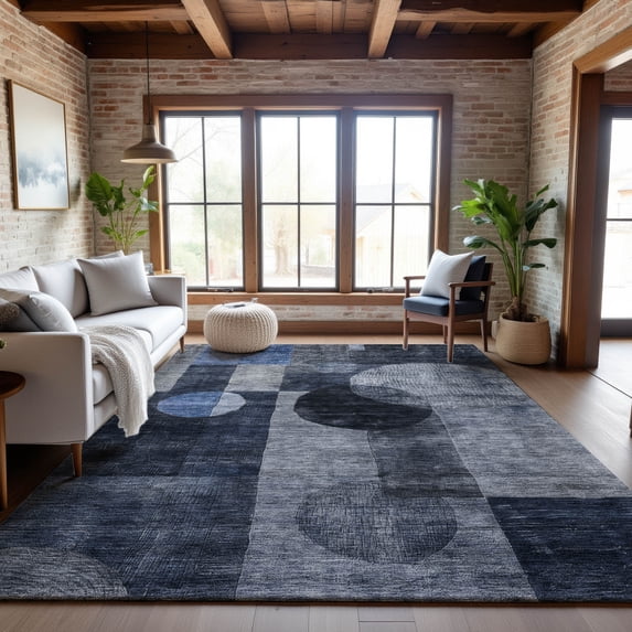 Addison Rugs Mayfield Premium Machine Washable Transitional Geometric Navy Rectangle Rug, 8' x 10'