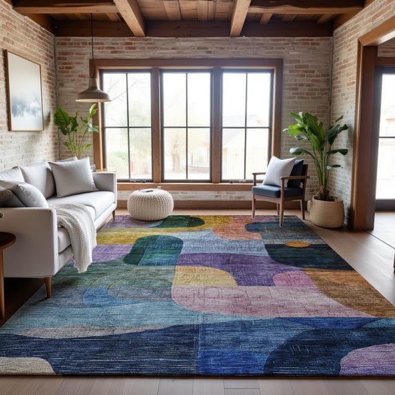 Addison Rugs Mayfield Premium Machine Washable Transitional Modern Blue Rectangle Rug, 5' x 7'6"