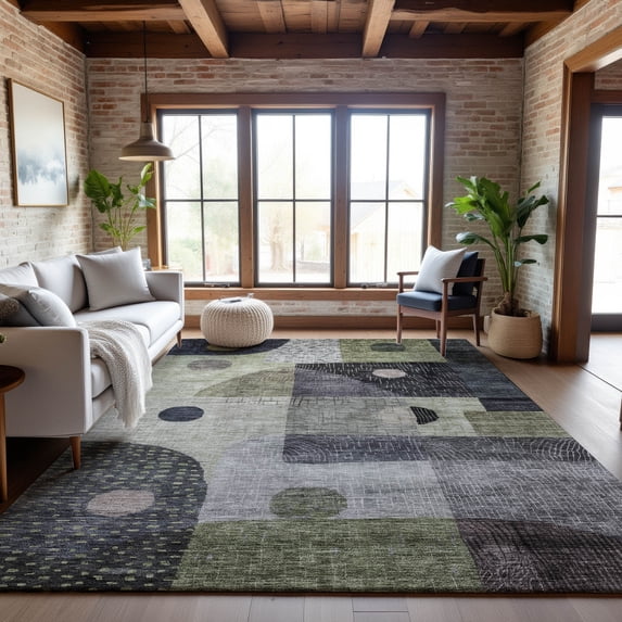 Addison Rugs Mayfield Premium Machine Washable Transitional Geometric Aloe Rectangle Rug, 5' x 7'6"