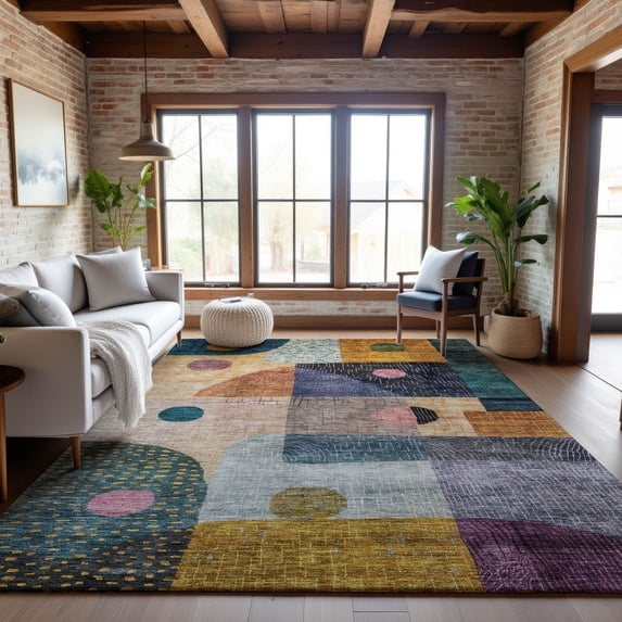 Addison Rugs Mayfield Premium Machine Washable Transitional Geometric Green Rectangle Rug, 10' x 14'