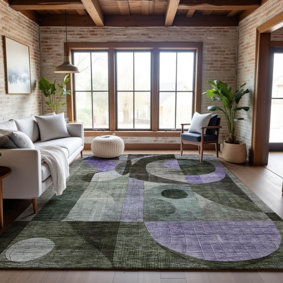 Addison Rugs Mayfield Premium Machine Washable Transitional Geometric Olive Rectangle Rug, 9' x 12'