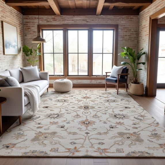 Addison Rugs Mayfield Premium Machine Washable Traditional Global Ivory Rectangle Rug, 9' x 12'