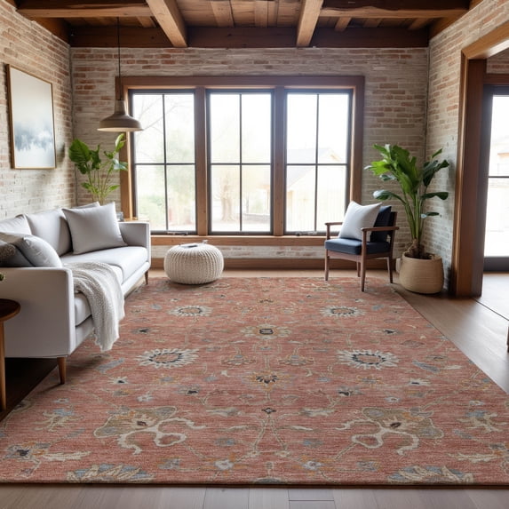 Addison Rugs Mayfield Premium Machine Washable Traditional Global Pink Rectangle Rug, 10' x 14'