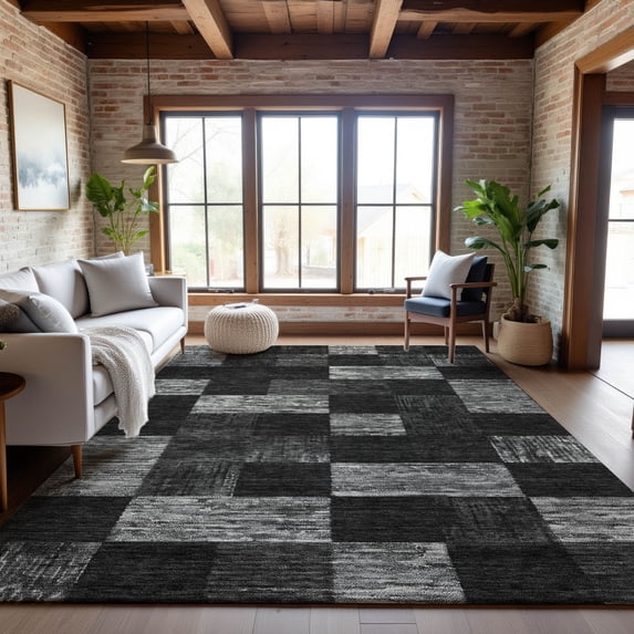 Addison Rugs Mayfield Premium Machine Washable Transitional Geometric Black Rectangle Rug, 10' x 14'
