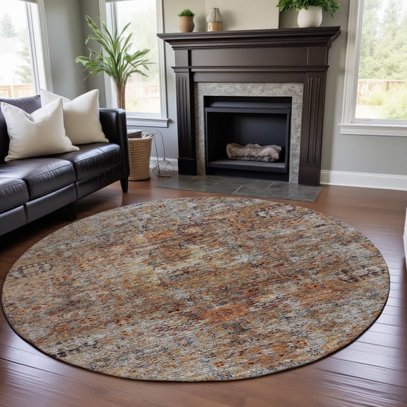 Addison Rugs Mayfield Premium Machine Washable Traditional Global Coral Round Rug, 8' x 8'