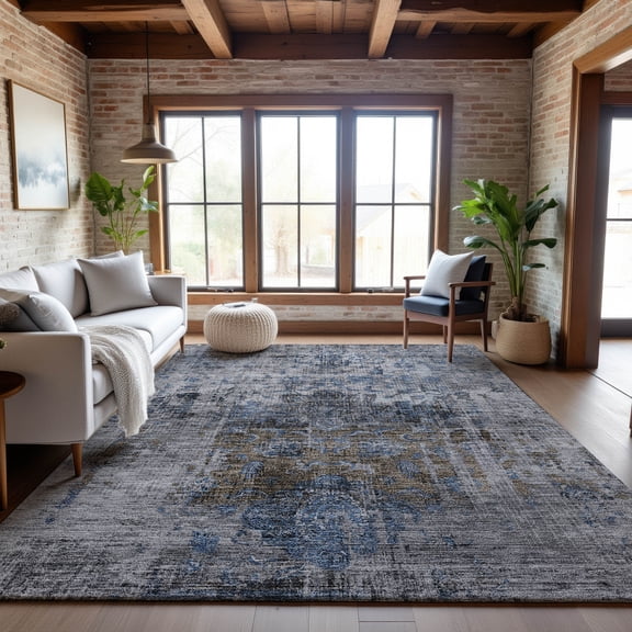 Addison Rugs Mayfield Premium Machine Washable Traditional Global Blue Rectangle Rug, 10' x 14'