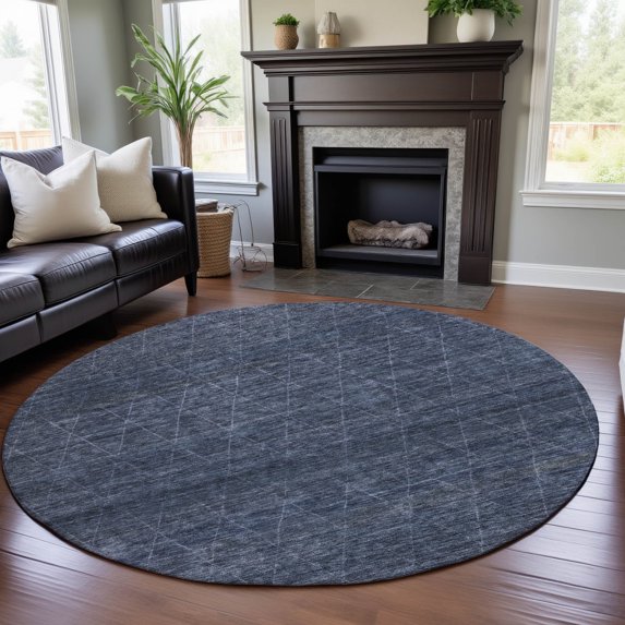 Addison Rugs Mayfield Premium Machine Washable Transitional Geometric Navy Round Rug, 8' x 8'