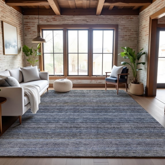 Addison Rugs Mayfield Premium Machine Washable Transitional Stripes Blue Rectangle Rug, 9' x 12'
