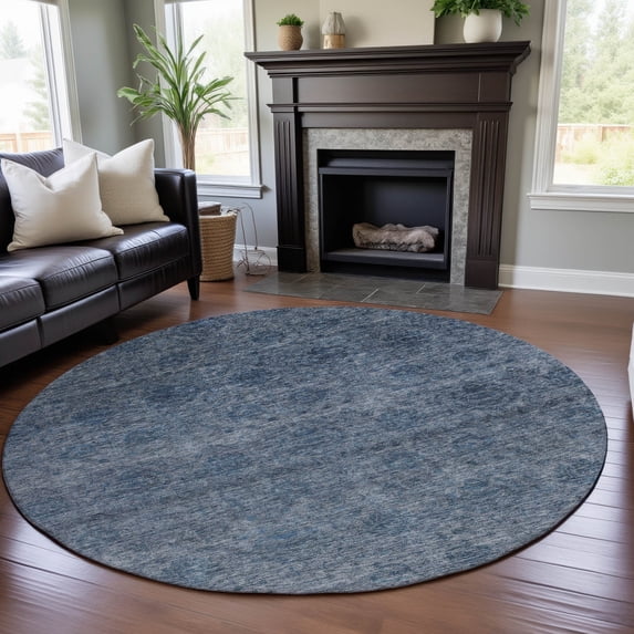 Addison Rugs Mayfield Premium Machine Washable Transitional Global Blue Round Rug, 8' x 8'