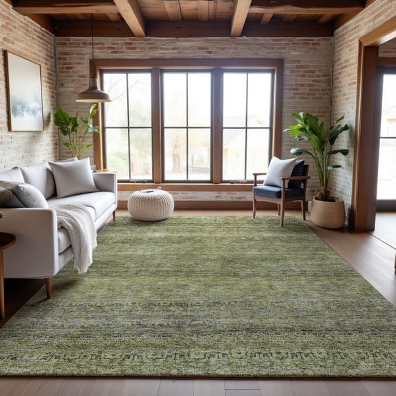 Addison Rugs Mayfield Premium Machine Washable Transitional Stripes Aloe Rectangle Rug, 10' x 14'