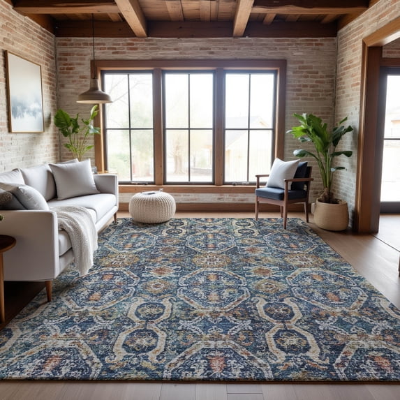 Addison Rugs Mayfield Premium Machine Washable Transitional Global Denim Rectangle Rug, 10' x 14'