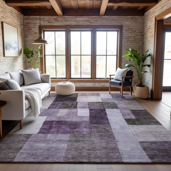 Addison Rugs Mayfield Premium Machine Washable Transitional Squares Eggplant Rectangle Rug, 8' x 10'