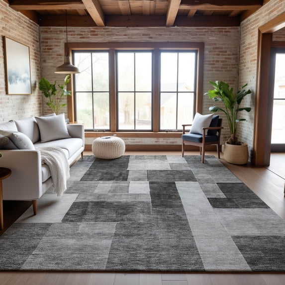 Addison Rugs Mayfield Premium Machine Washable Transitional Squares Pewter Rectangle Rug, 9' x 12'