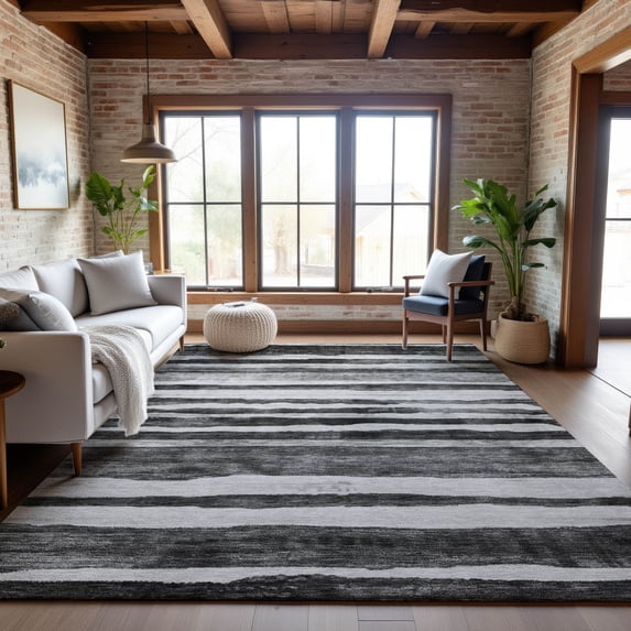 Addison Rugs Mayfield Premium Machine Washable Transitional Stripes Charcoal Rectangle Rug, 10' x 14'