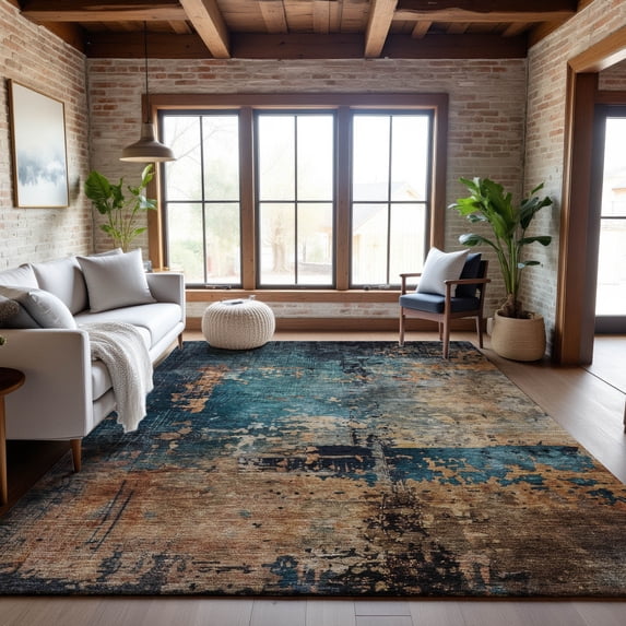 Addison Rugs Mayfield Premium Machine Washable Transitional Abstract Teal Rectangle Rug, 10' x 14'