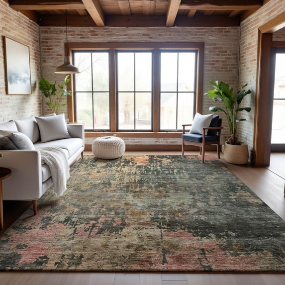 Addison Rugs Mayfield Premium Machine Washable Transitional Abstract Sage Rectangle Rug, 9' x 12'
