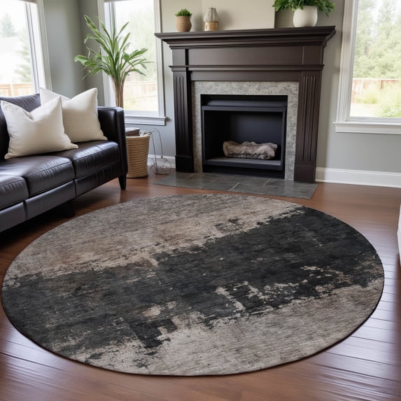 Addison Rugs Mayfield Premium Machine Washable Transitional Abstract Taupe Round Rug, 8' x 8'