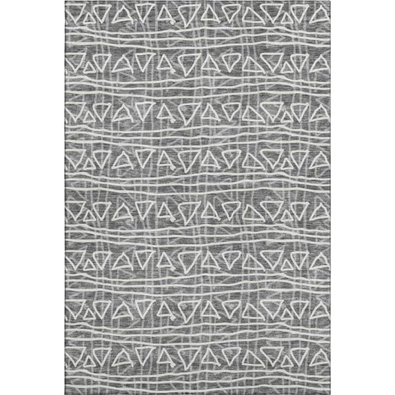 HomeRoots 661706 9 x 12 ft. Charcoal & Ivory Geometric Transitional Washable Machine Made Rectangle Area Rug with UV Protection