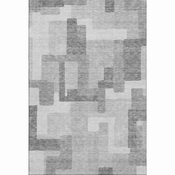 HomeRoots 662458 9 x 12 ft. Silver & Gray Abstract Geometric Washable Machine Made Rectangle Area Rug with UV Protection