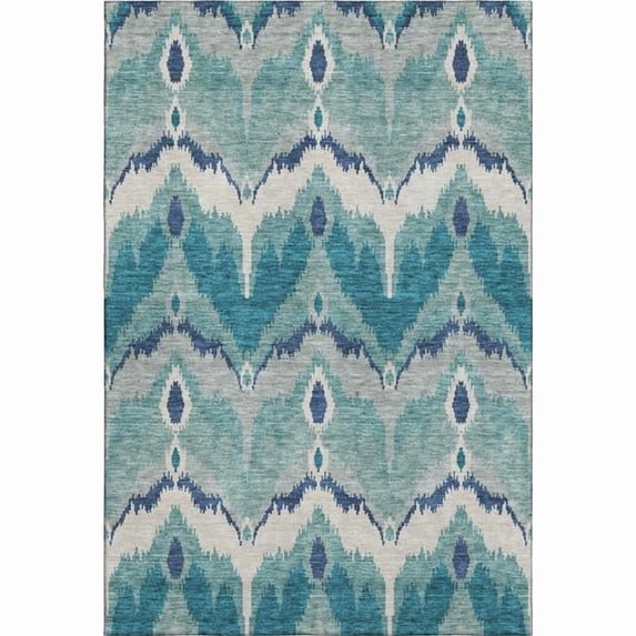 HomeRoots 662679 8 x 10 ft. Teal & Ivory Ikat Transitional Washable Machine Made Rectangle Area Rug with UV Protection