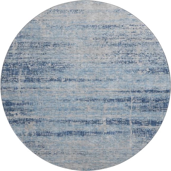 HomeRoots 662954 8 ft. Sky Blue & Gray Abstract Washable Round Area Rug with UV Protection