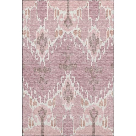 HomeRoots 662965 5 x 8 ft. Blush & Ivory Ikat Washable Machine Made Rectangle Area Rug with UV Protection