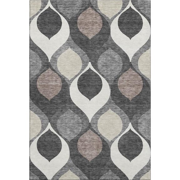 HomeRoots 663061 5 x 8 ft. Gray, Ivory & Beige Ogee Washable Machine Made Rectangle Area Rug with UV Protection