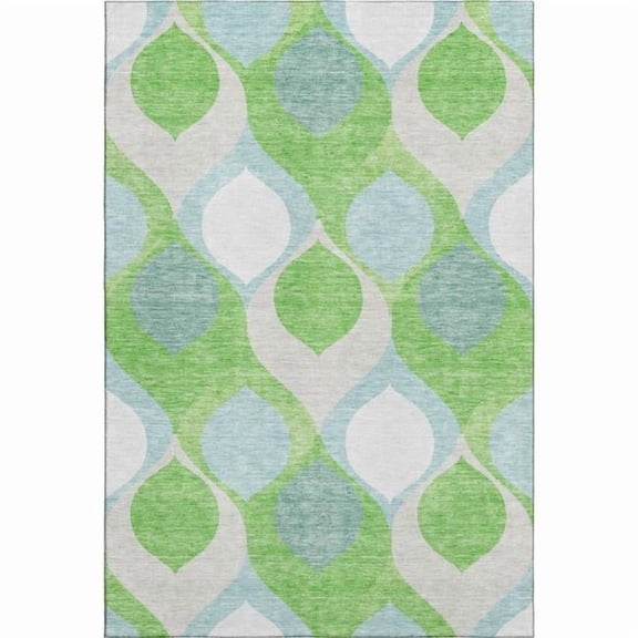 HomeRoots 663072 3 x 5 ft. Lime Green Blue & Ivory Ogee Washable Machine Made Rectangle Area Rug with UV Protection