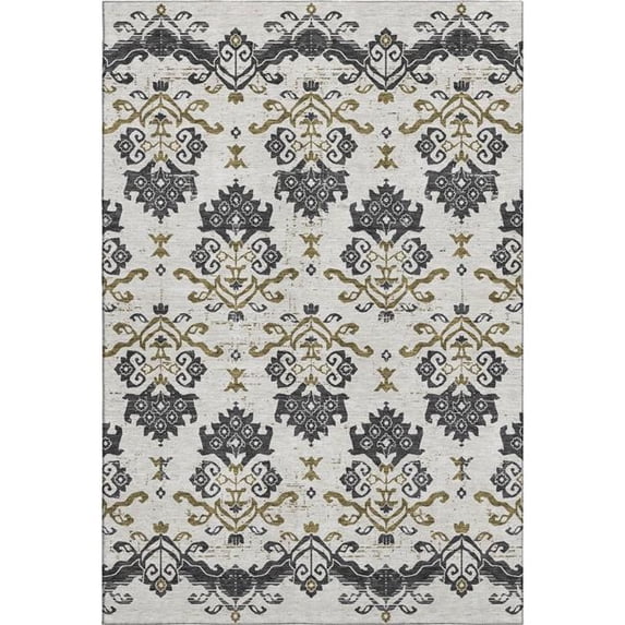 HomeRoots 663738 10 x 14 ft. Black Beige & Gold Medallion Washable Machine Made Rectangle Area Rug with UV Protection