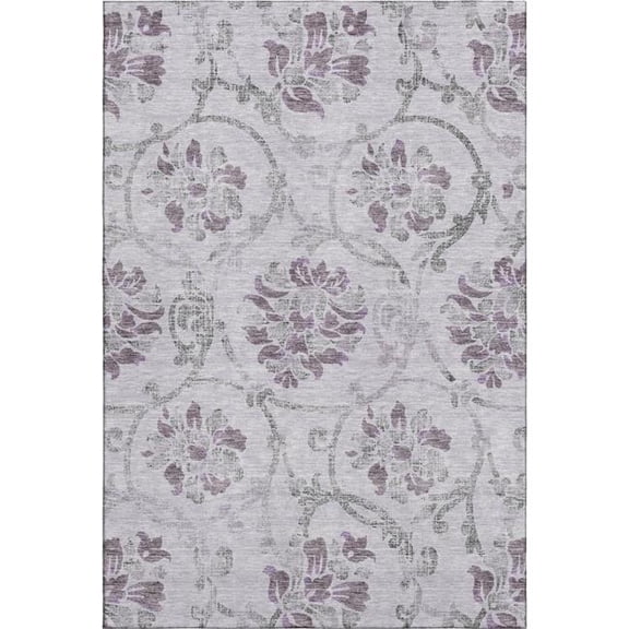 HomeRoots 663980 5 x 8 ft. Lavender Gray & Silver Floral Washable Machine Made Rectangle Area Rug with UV Protection