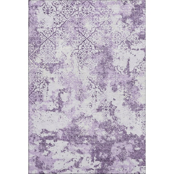 HomeRoots 664508 5 x 8 ft. Lavender & Ivory Abstract Transitional Washable Machine Made Rectangle Area Rug with UV Protection