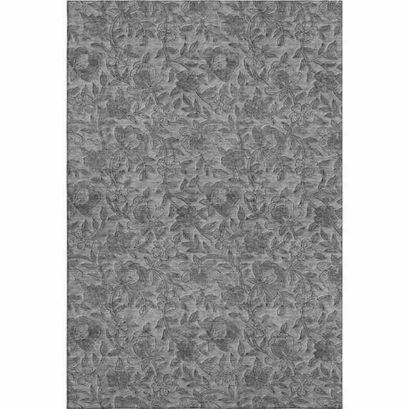 HomeRoots 664620 5 x 8 ft. Gray & Charcoal Floral Transitional Washable Machine Made Rectangle Area Rug with UV Protection