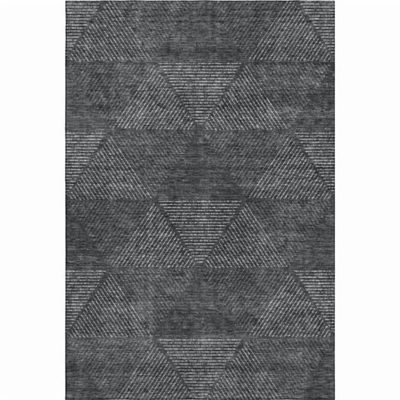 HomeRoots 664848 5 x 8 ft. Charcoal & Silver Geometric Transitional Washable Machine Made Rectangle Area Rug with UV Protection