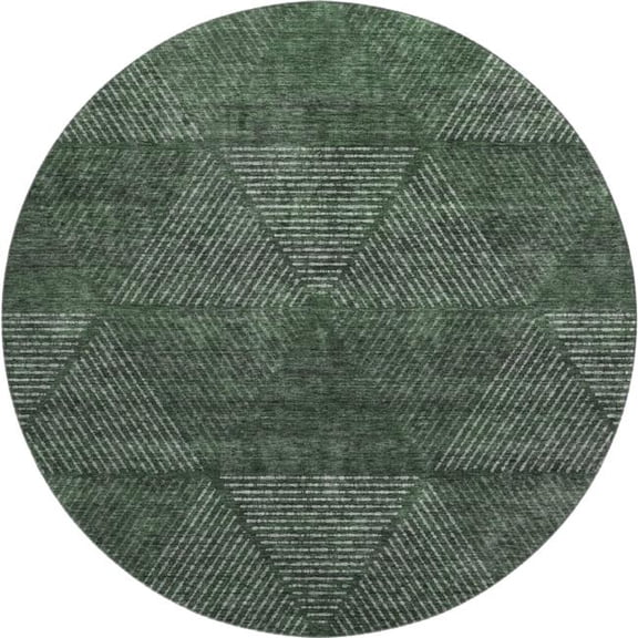 HomeRoots 664867 8 ft. Fern Green & Emerald Geometric Washable Round Area Rug with UV Protection