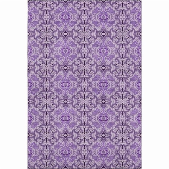 HomeRoots 665106 5 x 8 ft. Purple & Ivory Medallion Transitional Washable Machine Made Rectangle Area Rug with UV Protection