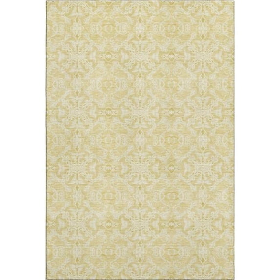 HomeRoots 665130 5 x 8 ft. Gold & Ivory Medallion Transitional Washable Machine Made Rectangle Area Rug with UV Protection